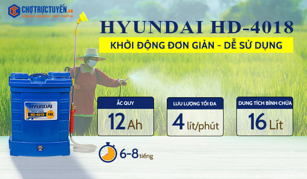 bình xịt điện, Bình xịt điện HYUNDAI HD-4018 (16L)  ắcquy Hyundai 12v/12Ah giá tốt - chotructuyen.co